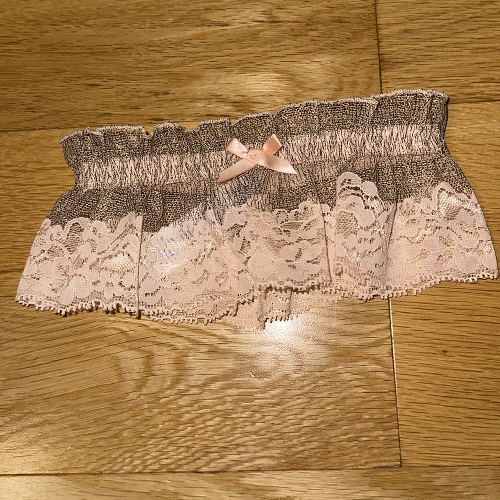 Hanky Panky LACE SPARKLY PINK BOW LEG GARTER One Size Fits Most NEW